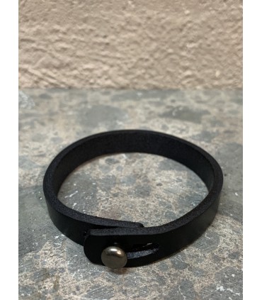 Bracelet en Cuir NOIR avec fermoir bouton en acier inoxydable r&eacute;glable en 2 tailles