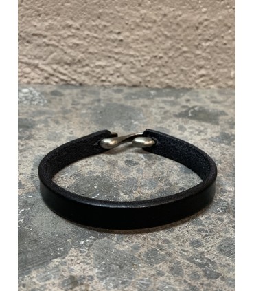 Bracelet en Cuir NOIR avec fermoir S en acier inoxydable