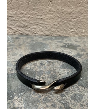 Bracelet en Cuir NOIR avec fermoir S en acier inoxydable
