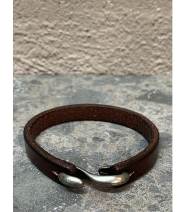 Bracelet en Cuir marron avec fermoir S en acier inoxydable