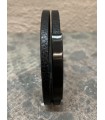 Bracelet cuir double tour, noir, fermoir mécanique, et apprêt ID noir en acier