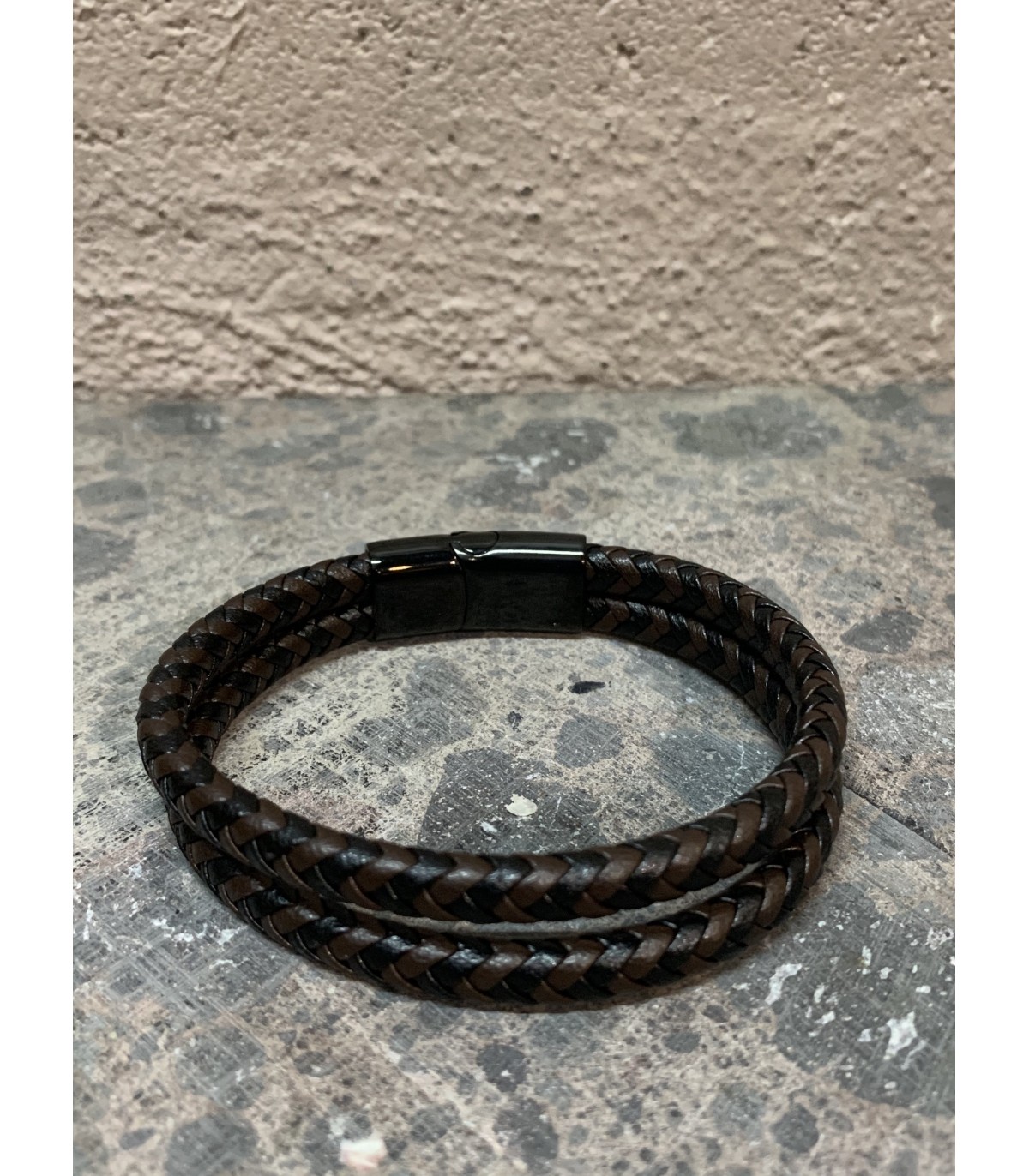 Bracelet Homme Cuir Tressé Gris & Fermoir Magnétique | Lora&Moi