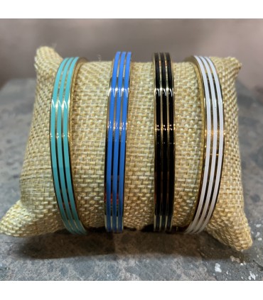 Bracelet acier inoxydable doré et émail Orange orné de lignes dorées