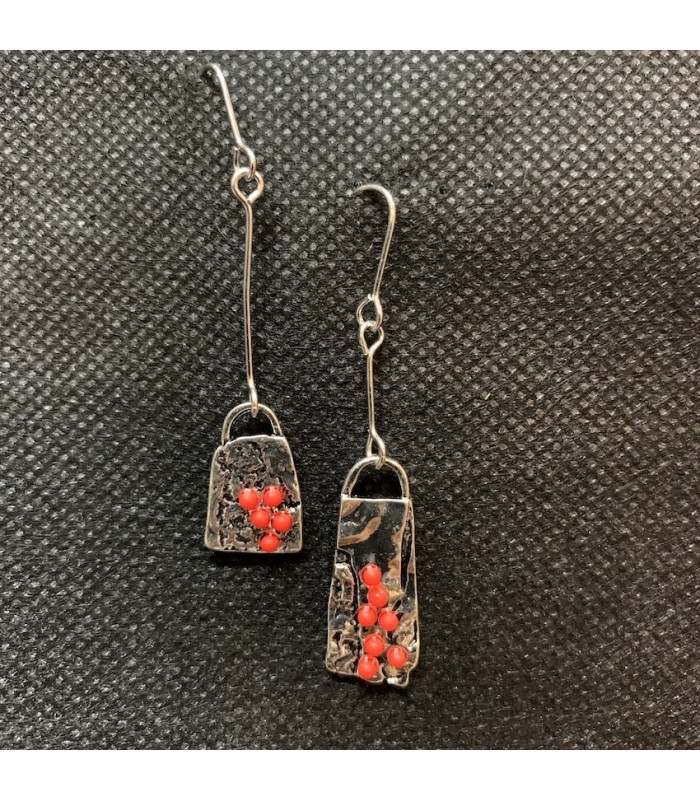 Boucles d'oreilles bohémiennes métal argenté  panier cerise