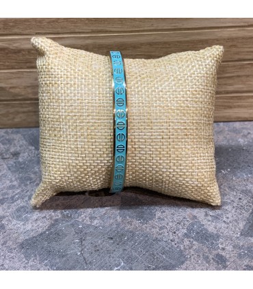 Bracelet acier inoxydable dor&eacute; et &eacute;mail bleu Turquoise orn&eacute; de demis Cercles