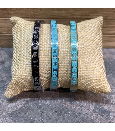 Bracelet acier inoxydable dor&eacute; et &eacute;mail bleu Turquoise orn&eacute; de demis Cercles