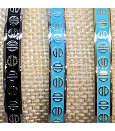 Bracelet acier inoxydable dor&eacute; et &eacute;mail bleu Turquoise orn&eacute; de demis Cercles