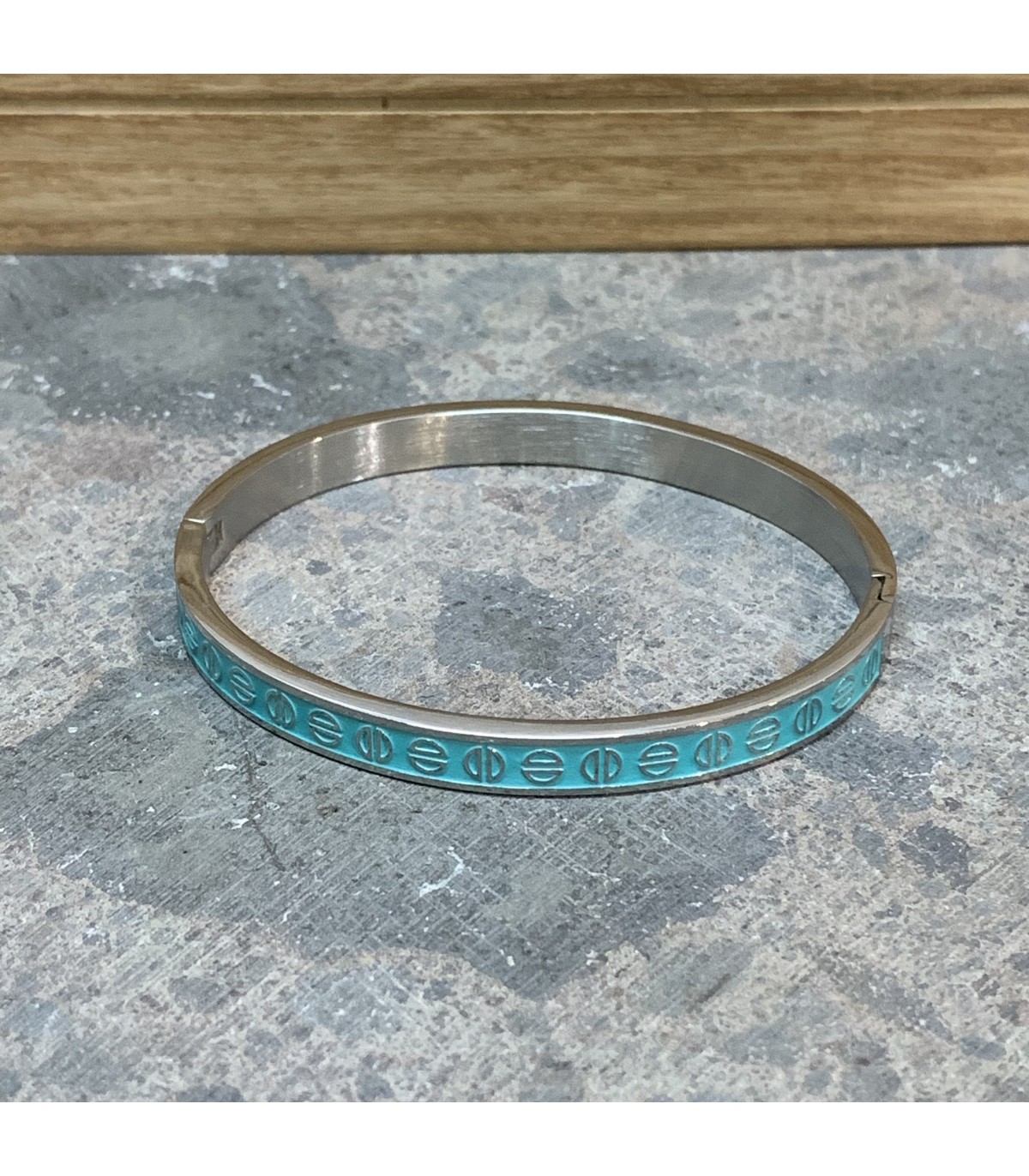 Bracelet acier inoxydable argent et émail bleu Turquoise orné de