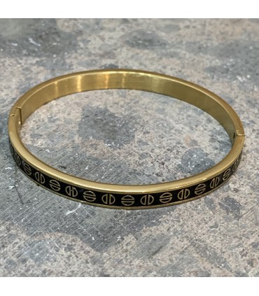 Bracelet acier inoxydable dor&eacute; et &eacute;mail noir orn&eacute; de demis Cercles
