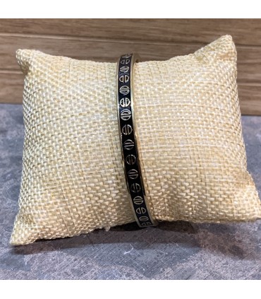 Bracelet acier inoxydable dor&eacute; et &eacute;mail noir orn&eacute; de demis Cercles