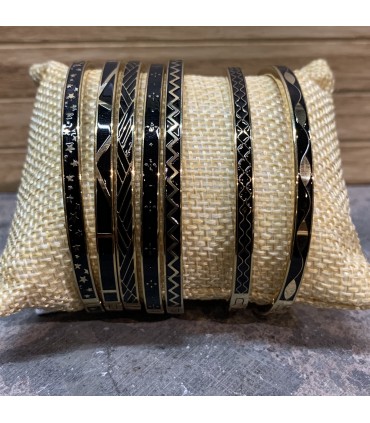 Bracelet en acier inoxydable et émail noir orné d'Onde