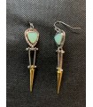 Boucles d'oreilles vintage, Métal argenté et or , ornées d'une perle bleue