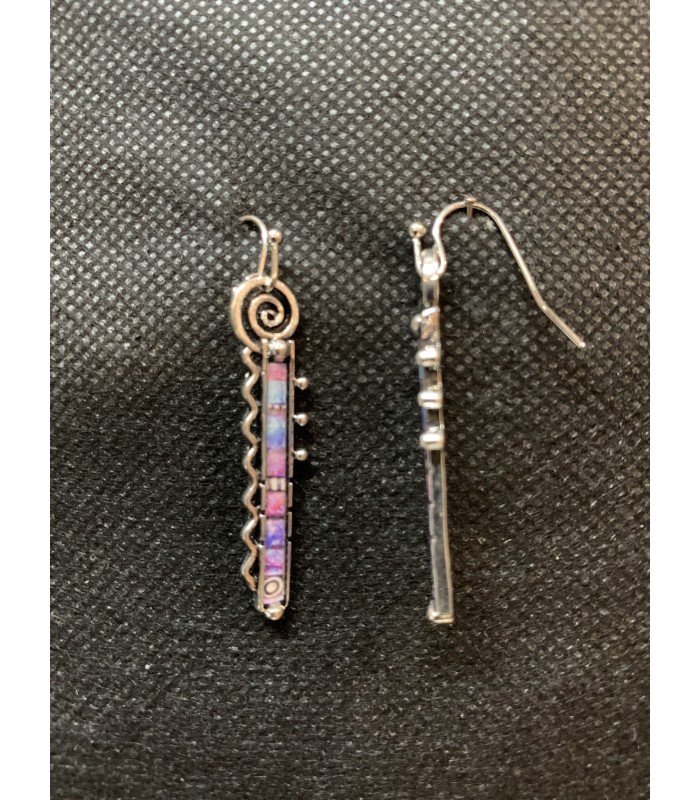 Boucles d'oreilles TRIBALES, Métal argenté  ornées de résine violette