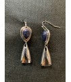 Boucles d'oreilles TRIBALES, Métal argenté  ornées de perle bleue