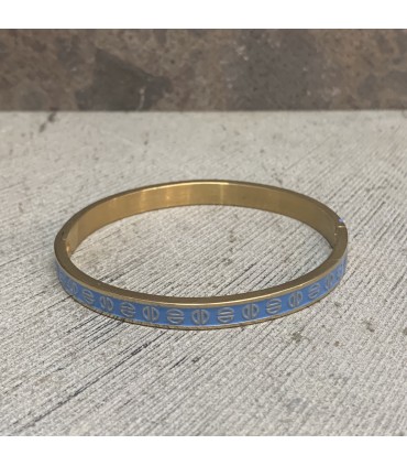Bracelet acier inoxydable doré et émail bleu CYAN orné de demis Cercles