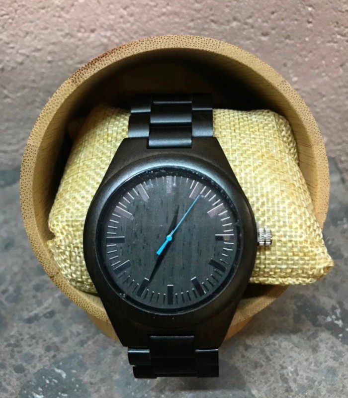 Montre en bois d'ebène, bracelet en bois