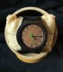 Montre en bois d'ébène et son bracelet en cuir foncé