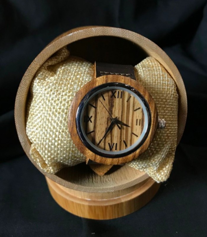 Montre en bois Zebra et bracelet cuir