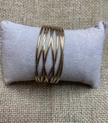 Bracelet manchette multi-rangs fils Dorés croisés ouvert en acier inoxydable intemporel