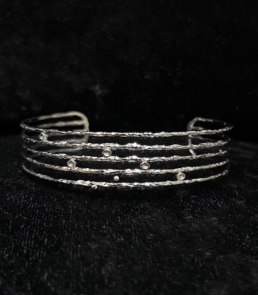 Bracelet manchette multi-rangs ouvert en acier inoxydable intemporel