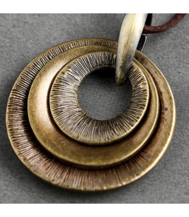 Collier en zinc doré triptyque Cercles motif strié en relief