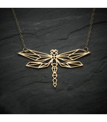 Collier en acier inoxydable minimaliste Libellule façon Origami, Bijou géométrique Origami Libellule