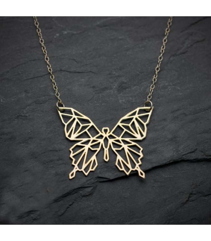 Collier en acier inoxydable minimaliste Papillon façon Origami, Bijou géométrique