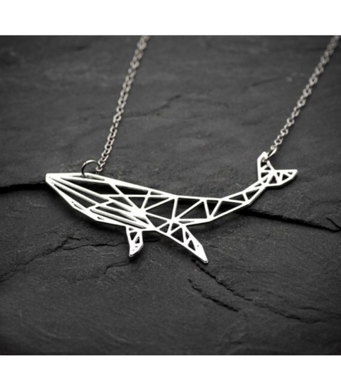 Collier en acier inoxydable minimaliste Baleine façon Origami, Bijou géométrique