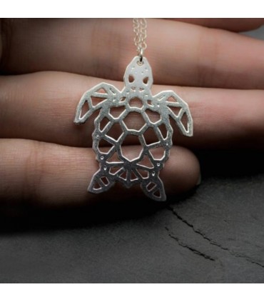Collier en acier inoxydable minimaliste Tortue Fa&ccedil;on Origami, Bijou g&eacute;om&eacute;trique