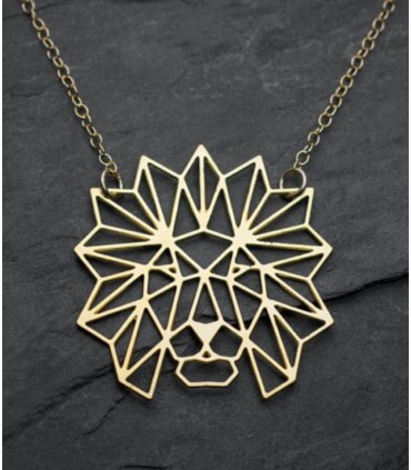 Collier en acier inoxydable, pendentif tête de Lion style origami, bijou géométrique