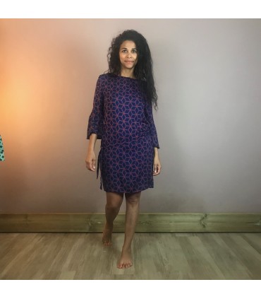 Robe Casual manche 3/4 en rayon imprimé OLI 43 Col rond, ceinture amovible