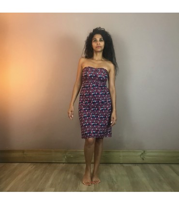 Robe bustier en coton OLI 1M Longue, chic, élégante, aux imprimés tendances, smocks, et empiècements à nouer au dos