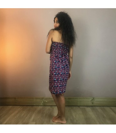 Robe bustier en coton OLI 1M Longue, chic, élégante, aux imprimés tendances, smocks, et empiècements à nouer au dos